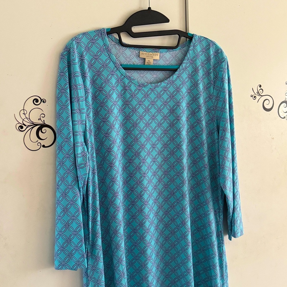 Appleseed's Women’s Nautical Circles Print Stretch A Line Dress L With Pockets
